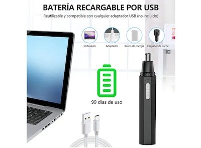 Foto 4 | Xtellar Recortadora Eléctrica Multifuncional Para Nariz Y Orejas, Recargable Usb, Negra - La Solución De Grooming Pe