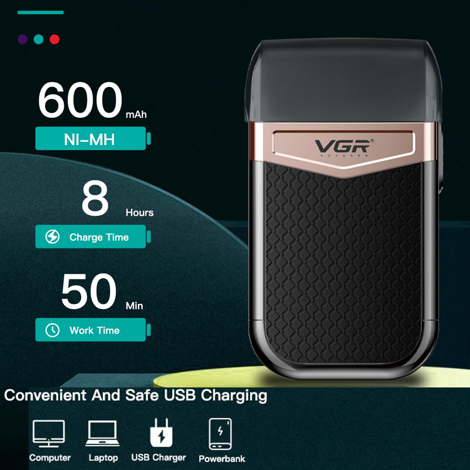 Foto 3 | Afeitadora Eléctrica Vgr 331 Inalámbrica De Doble Hoja Flotante - Venta Internacional.