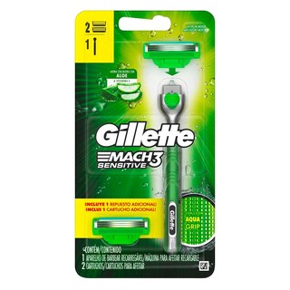Foto 1 | Rastrillo Gillette Mach 3 Sensitive 1 Máquina + 2 Cartuchos