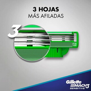 Foto 2 | Rastrillo Gillette Mach 3 Sensitive 1 Máquina + 2 Cartuchos