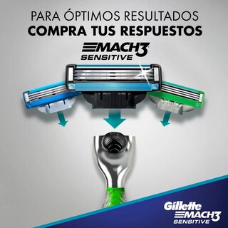 Foto 3 | Rastrillo Gillette Mach 3 Sensitive 1 Máquina + 2 Cartuchos