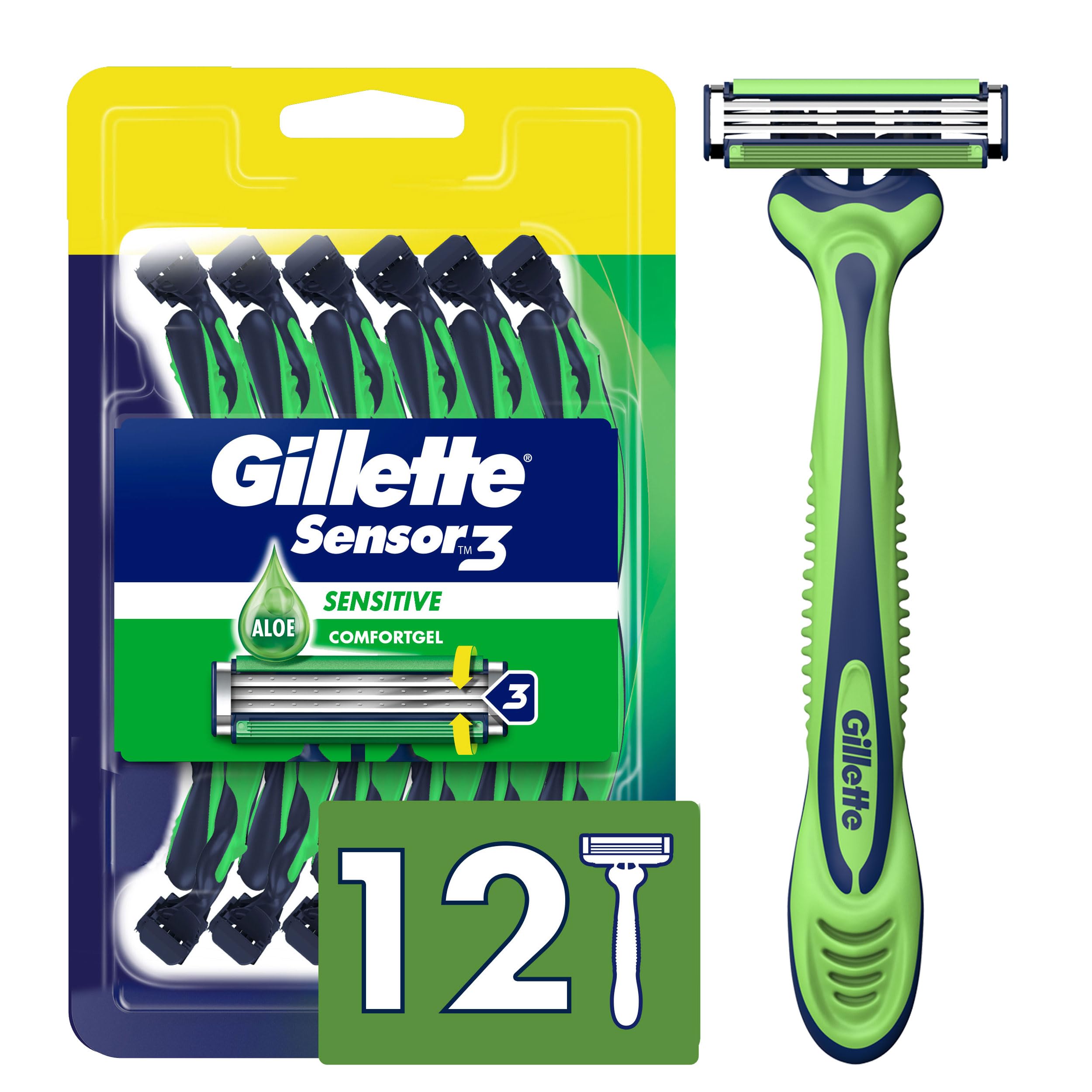 Maquinilla De Afeitar Desechable Gillette Sensor3 Sensitive Para Hombre X12 - Venta Internacional.