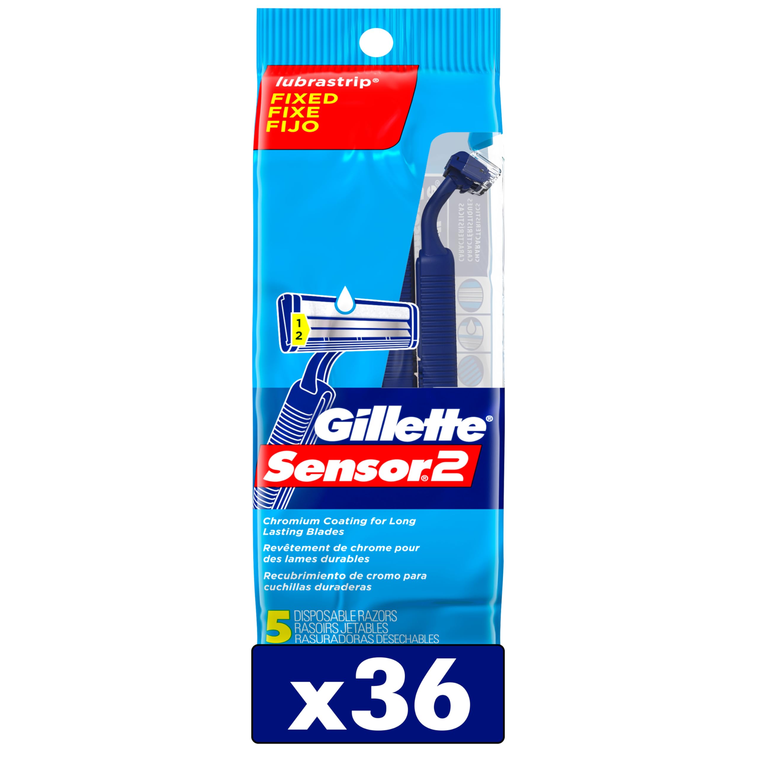 Maquinillas De Afeitar Desechables Gillette Sensor2 Para Hombre, Funda De 5 Unidades X 36 - Venta Internacional.