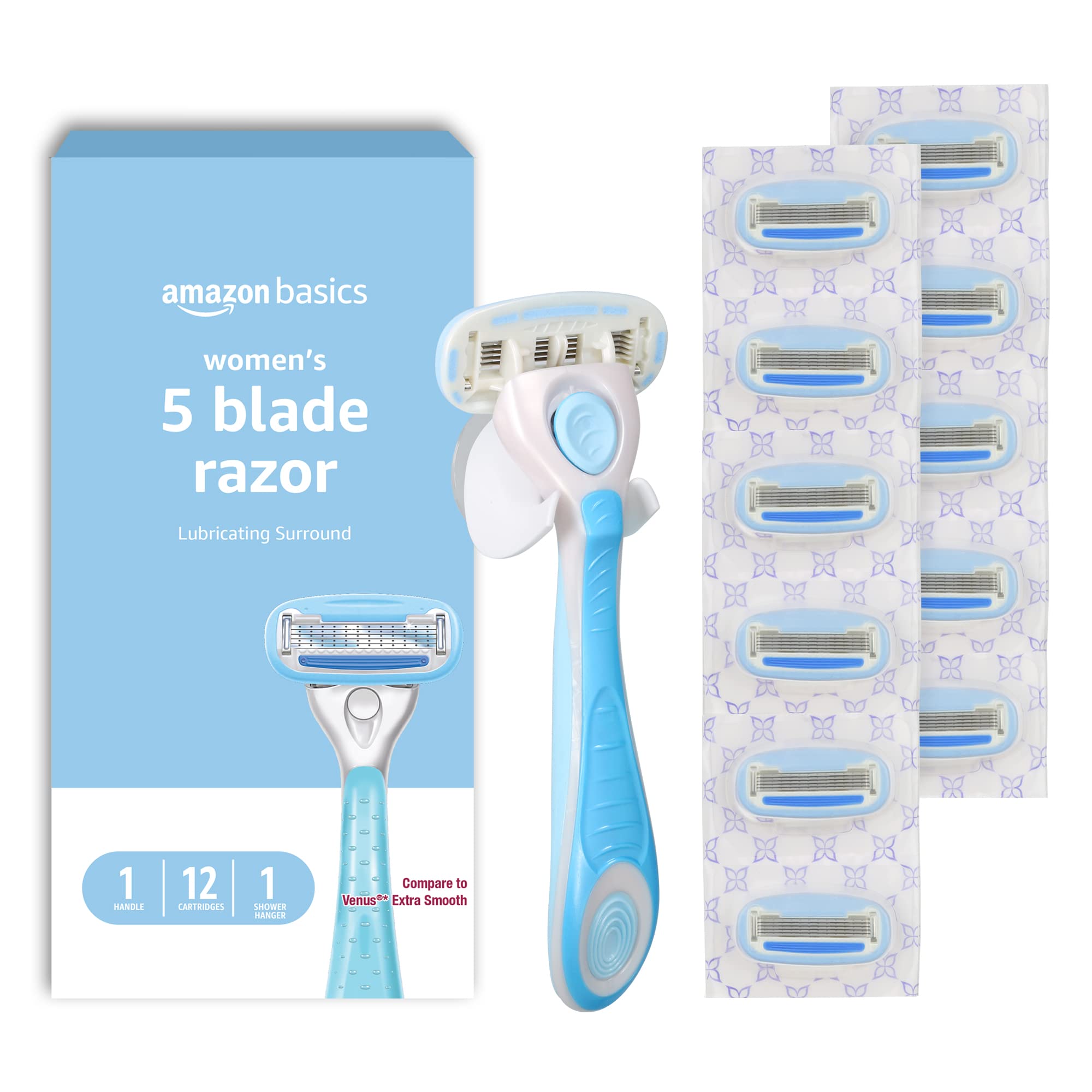 Foto 2 pulgar | Razor Amazon Basics De 5 Hojas Para Mujer, Mango Y 12 Cartuchos - Venta Internacional.