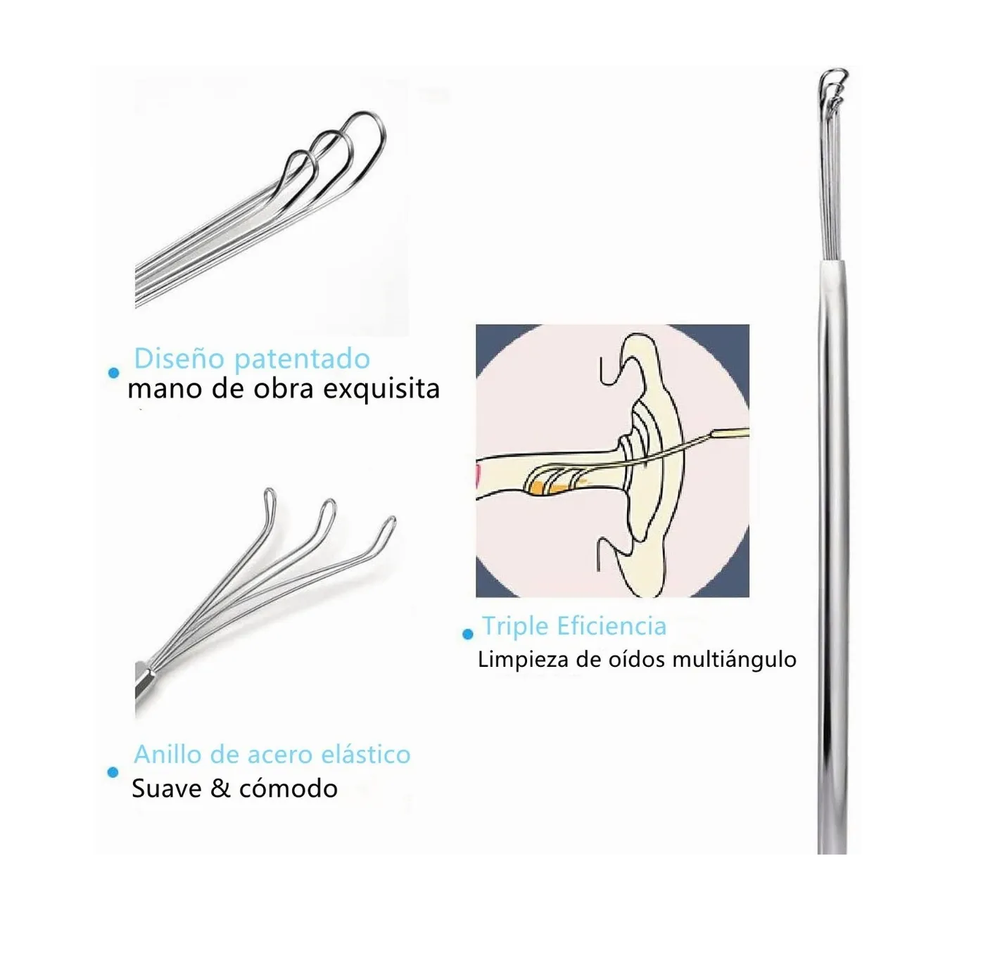 Foto 4 pulgar | Limpiador De Oídos Malubero Con Punta Espiral Color Azul