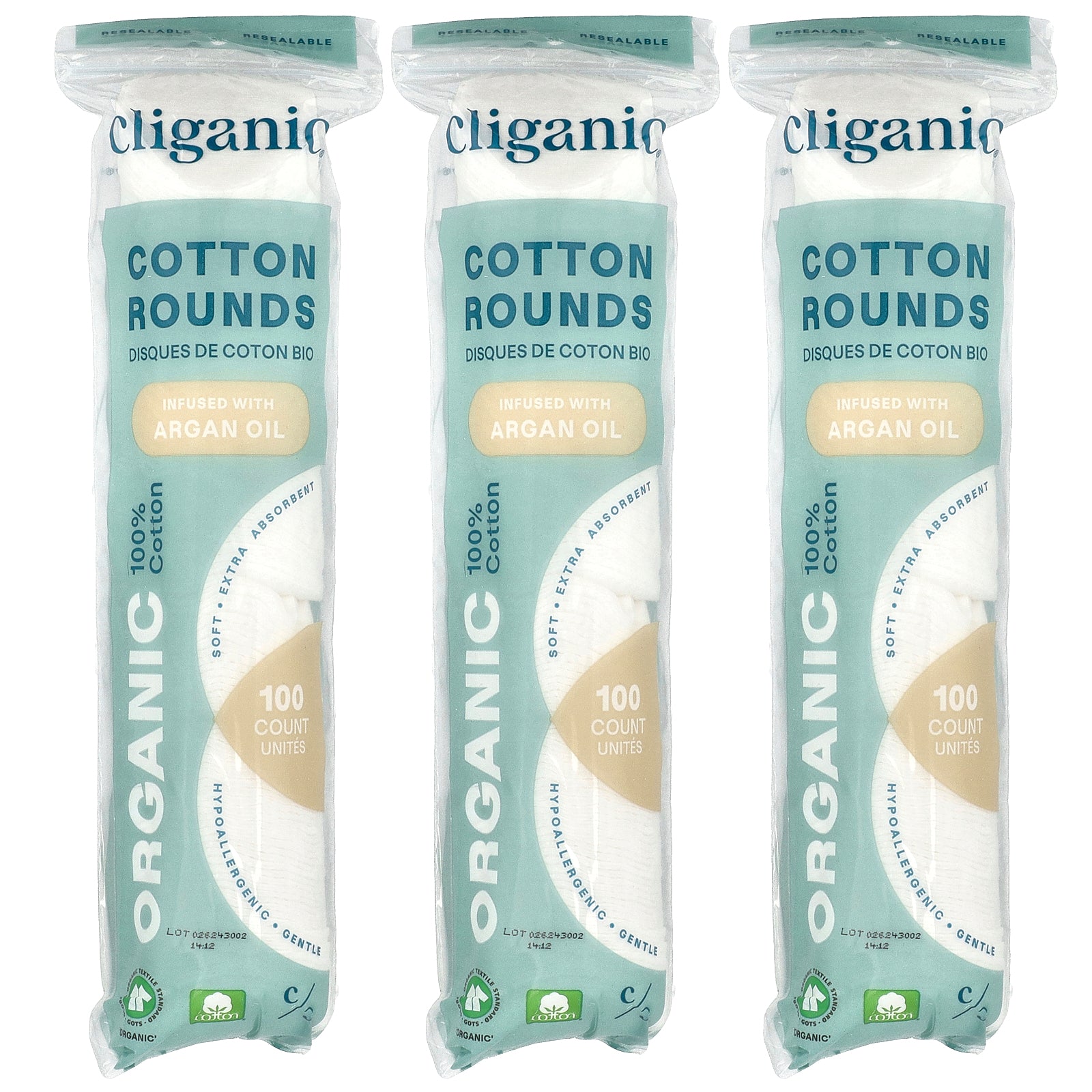 Foto 2 pulgar | Cotton Rounds Cliganic Organic Con Infusión Orgánica Con Aceite De Argán, 300 Unidades - Venta Internacional.