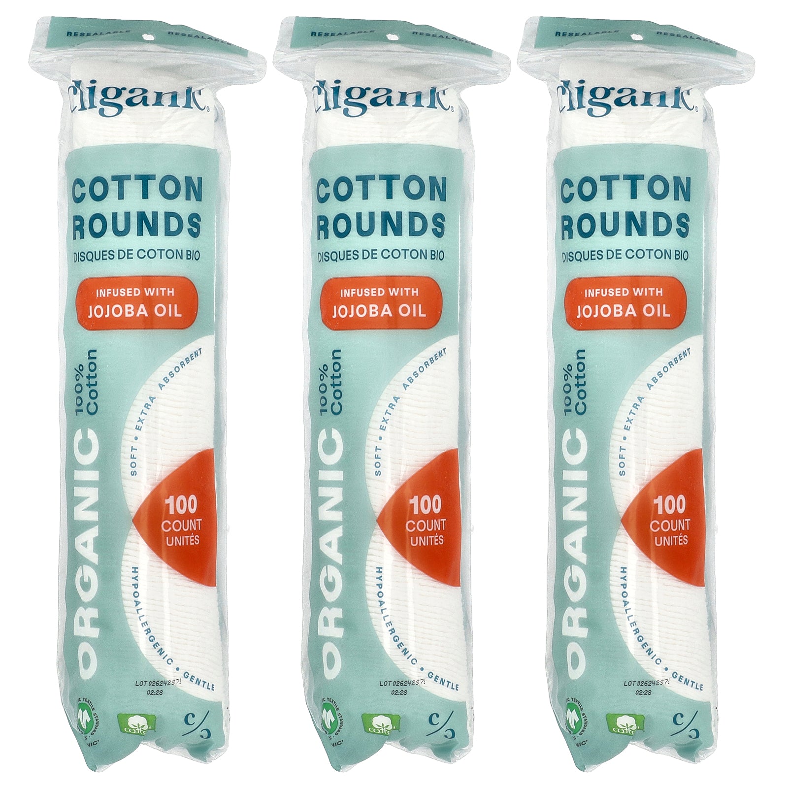 Foto 2 pulgar | Cotton Rounds Cliganic, Infusión Orgánica Con Aceite De Jojoba, 300 Unidades - Venta Internacional.