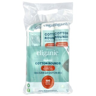 Foto 2 | Cotton Rounds Cliganic, Infusión Orgánica Con Aceite De Jojoba, 300 Unidades - Venta Internacional.