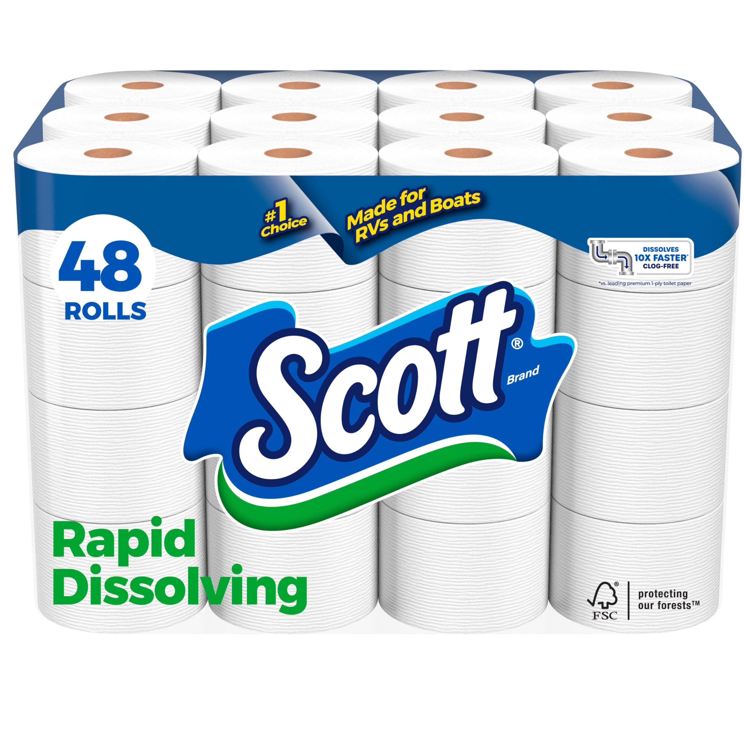 Papel Higiénico Scott De Disolución Rápida  48 Rollos Dobles - Venta Internacional.