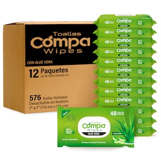 Foto 1 | Toallas Húmedas Desechables Compa Wipes 12 Piezas