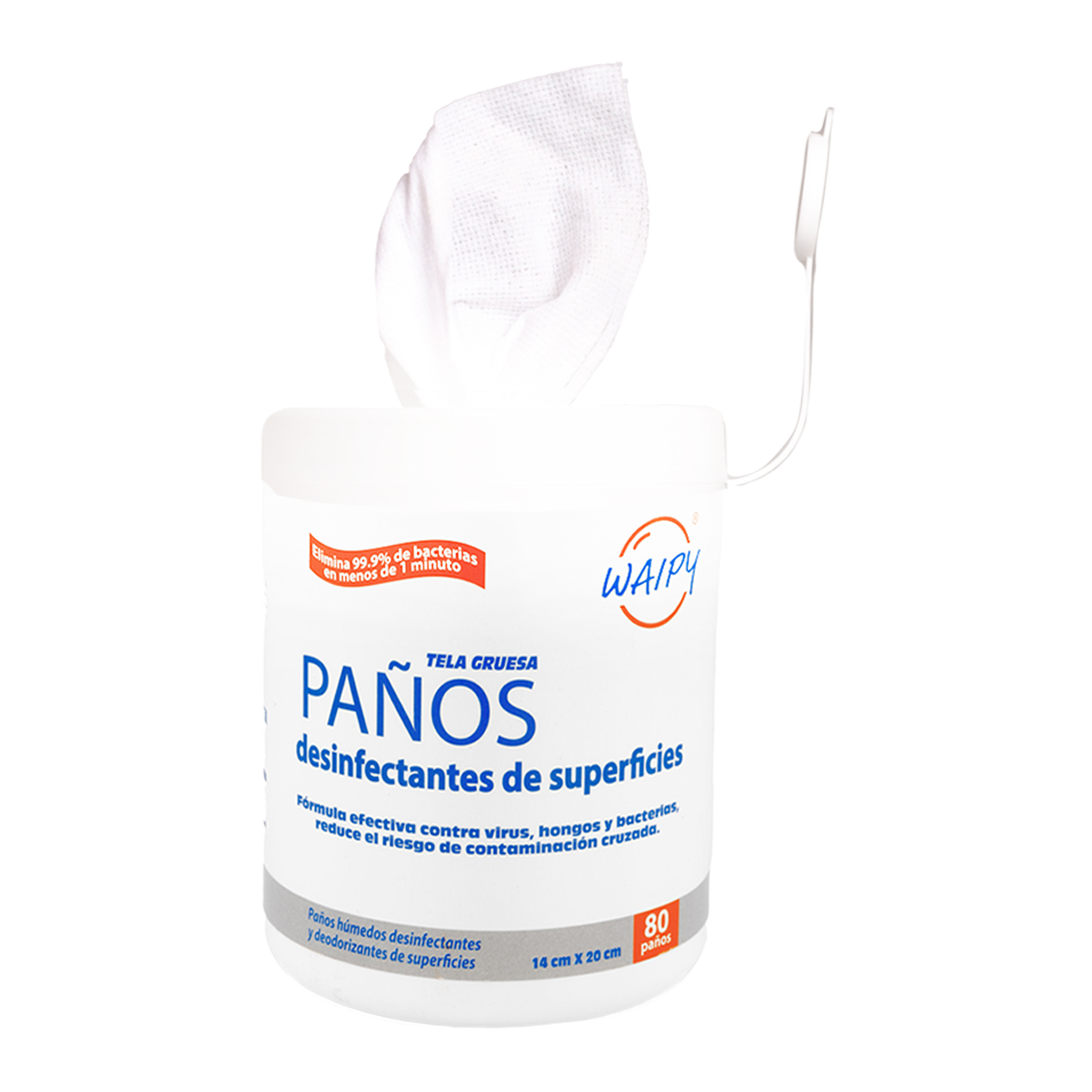 Foto 5 pulgar | Toallas Húmedas Desinfectantes de Superficies Waipy 2 Botellas con 80 Toallas C/U