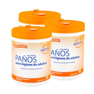 Foto 1 | 3 Pack de Toallitas Húmedas Waipy para Adultos - 240 Paños Gruesos