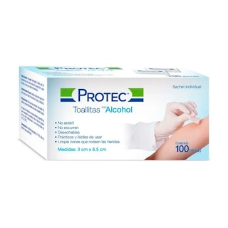 Foto 1 | Toallitas Con Alcohol Protec 3cm X 6.5cm Caja Con 100 Piezas En Empaque Individual