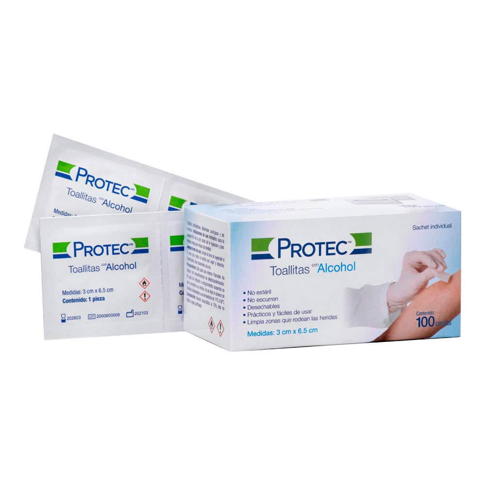 Foto 2 | Toallitas Con Alcohol Protec 3cm X 6.5cm Caja Con 100 Piezas En Empaque Individual