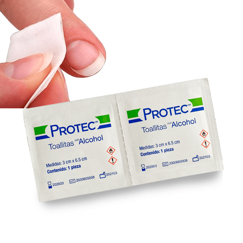Foto 4 pulgar | Toallitas Con Alcohol Protec 3cm X 6.5cm Caja Con 100 Piezas En Empaque Individual