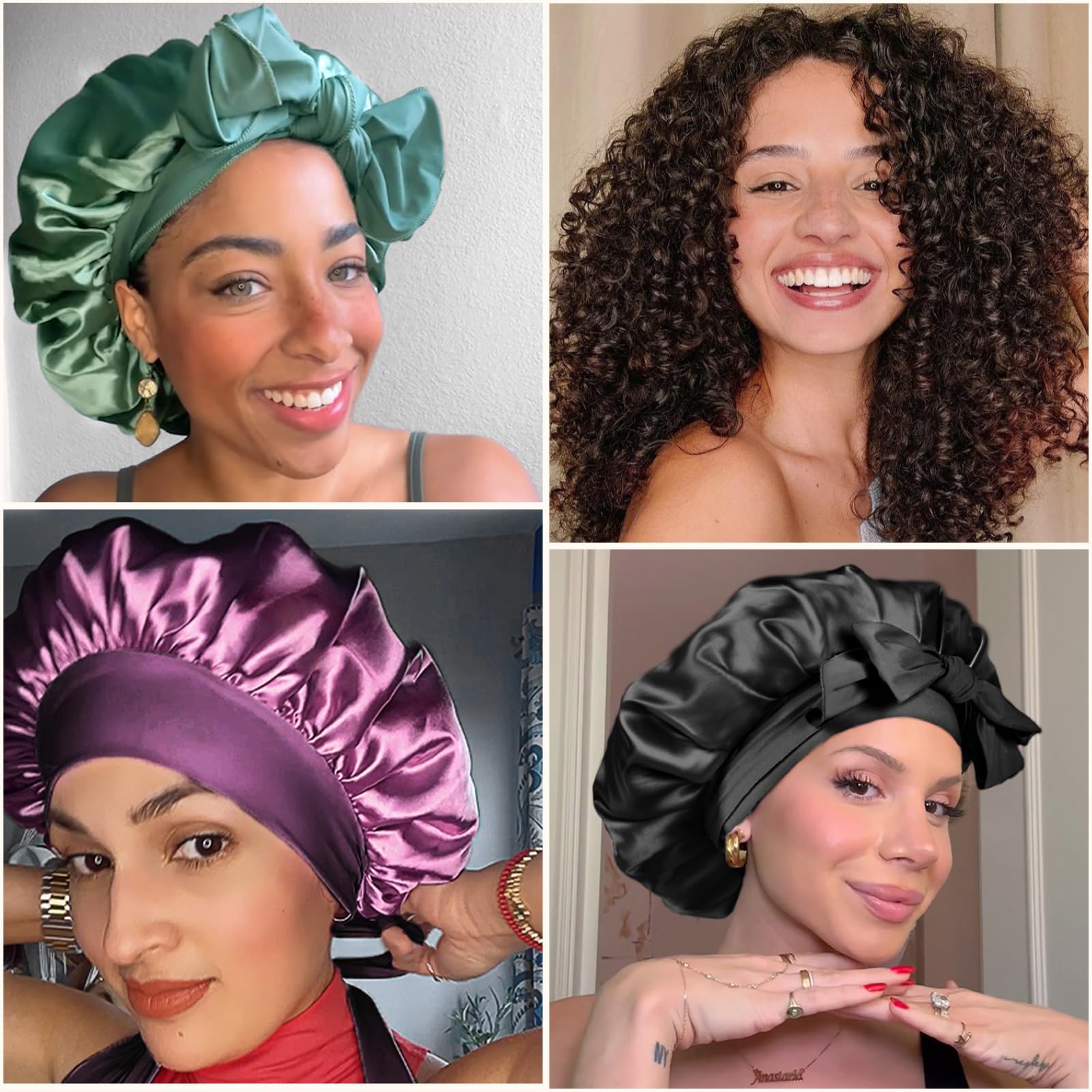 Foto 5 pulgar | Gorro De Satén Yanibest Para Dormir De Doble Capa Para Cabello Rizado - Venta Internacional.