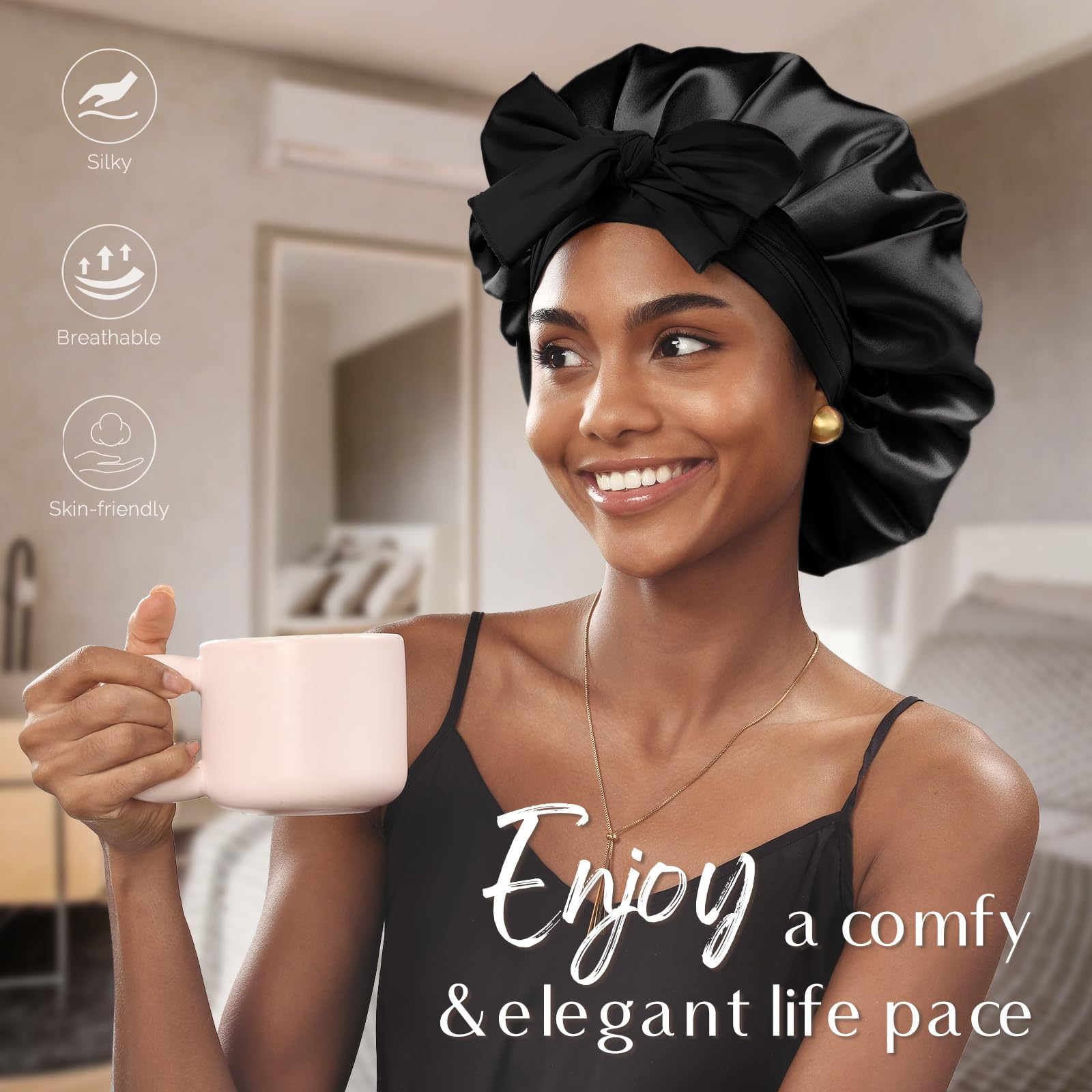 Foto 6 pulgar | Gorro De Satén Yanibest Para Dormir De Doble Capa Para Cabello Rizado - Venta Internacional.