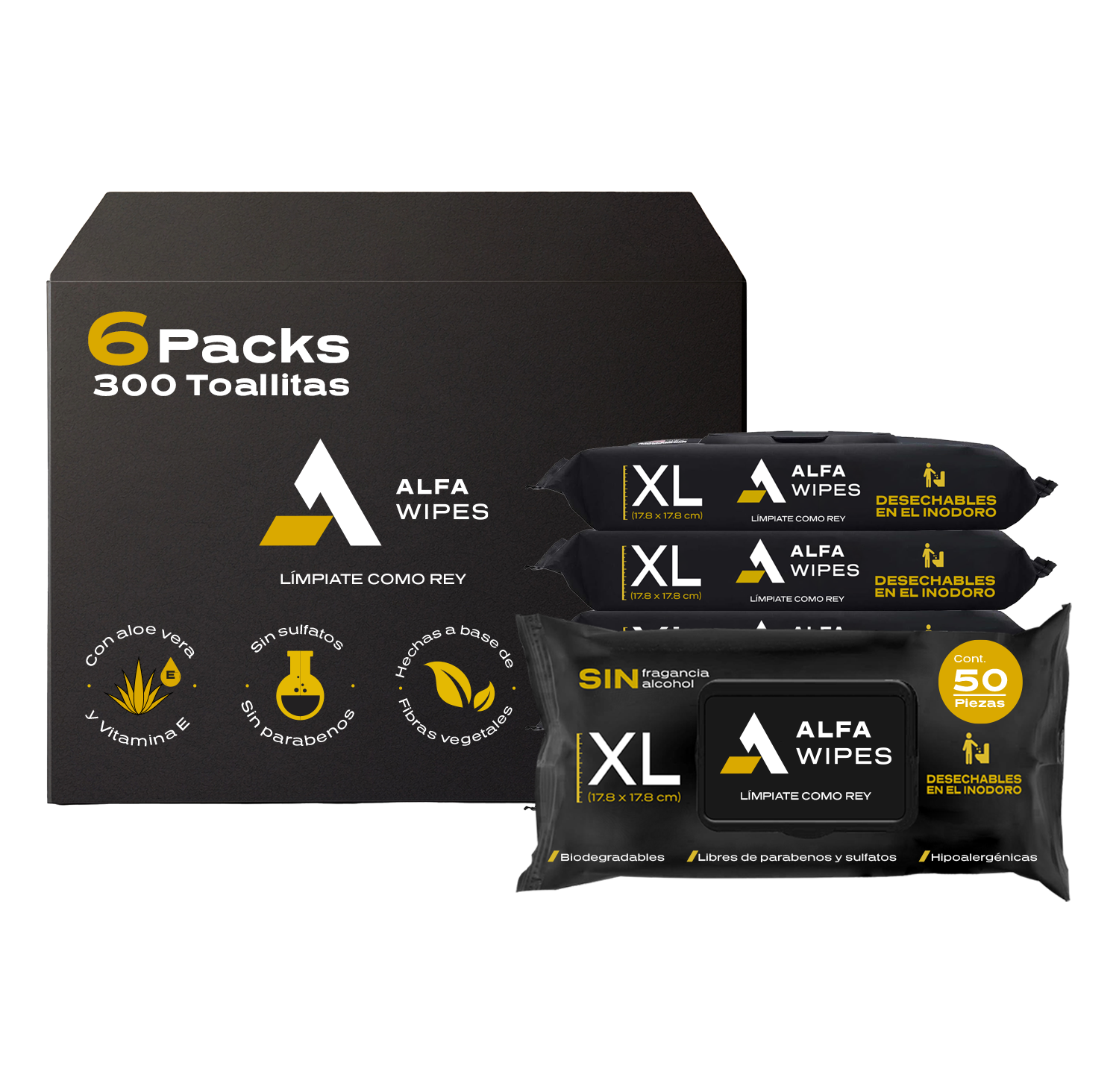 Alfa Wipes Toallitas Humedas Para Adulto Extra Grandes Y Gruesas, Desechables En Inodoro, Libres De Fragancias,