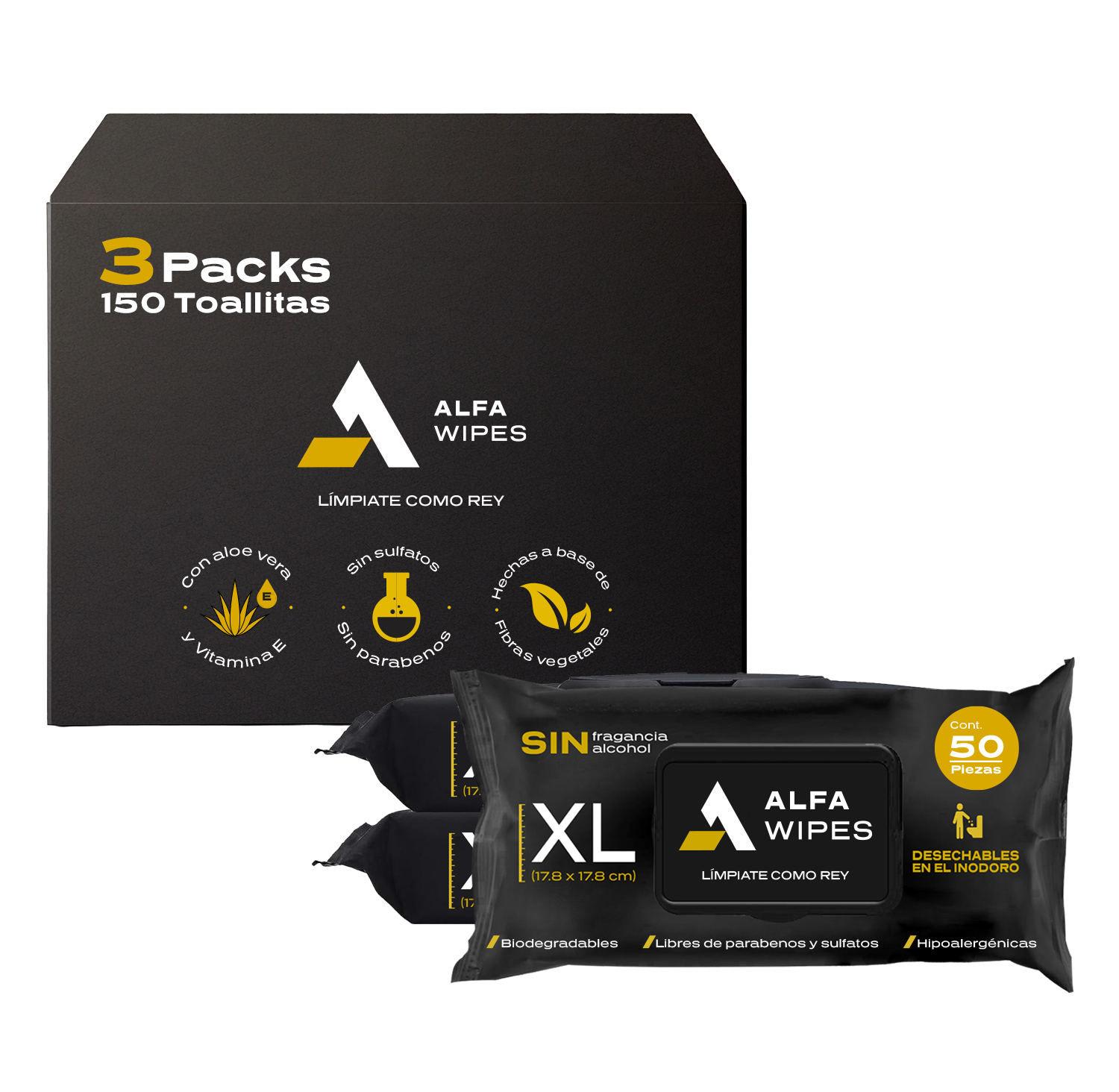 Alfa Wipes Toallitas Humedas Para Adulto Extra Grandes Y Gruesas, Desechables En Inodoro, Libres De Fragancias,