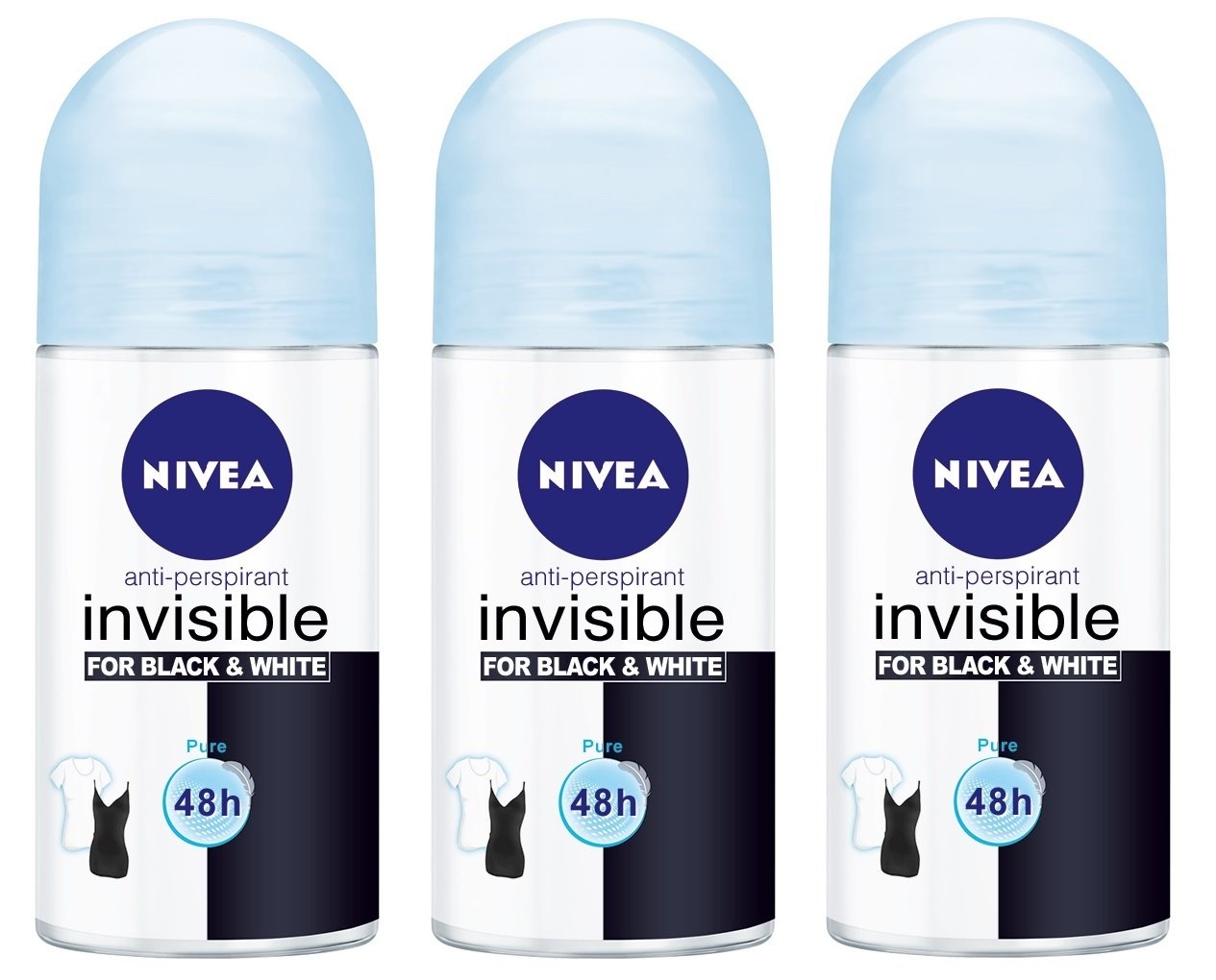 Antitranspirante en Roll On Nivea Invisible For Black & White 50 ml 3 Piezas - Venta Internacional