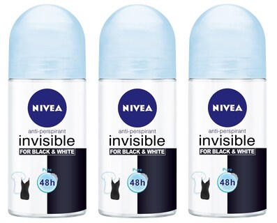 Foto 1 | Antitranspirante en Roll On Nivea Invisible For Black & White 50 ml 3 Piezas - Venta Internacional