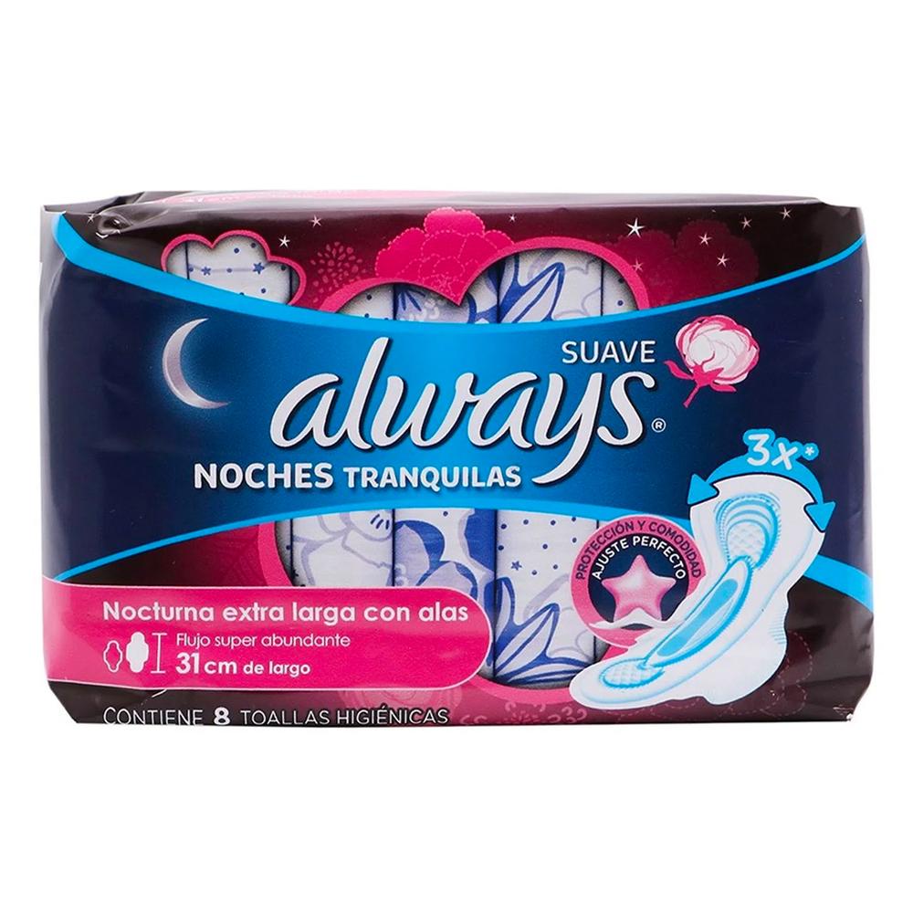 Toallas Femeninas Always Nocturna Suave con Alas 8 Piezas