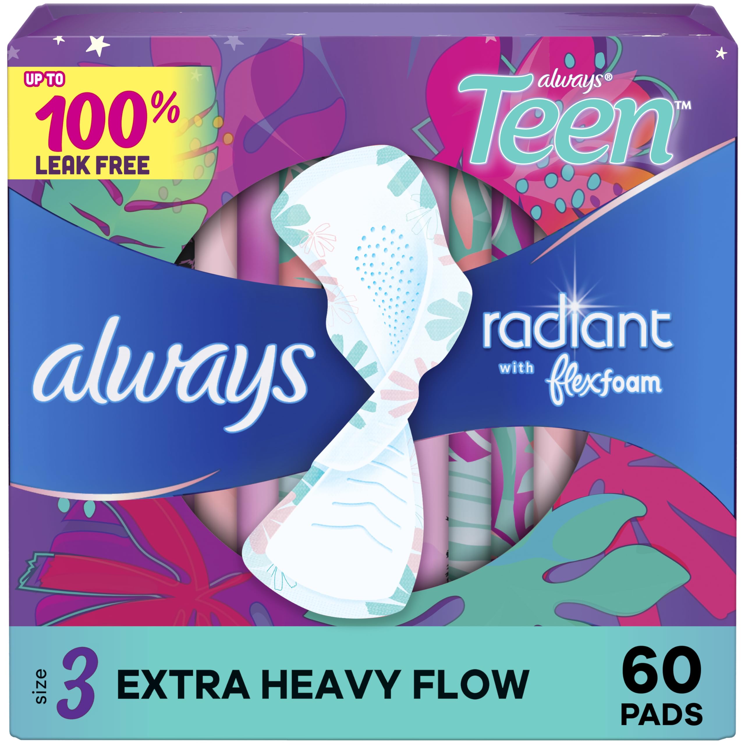 Almohadillas Sanitarias Always Radiant Teen Tamaño 3 Extra Pesadas X60 - Venta Internacional.