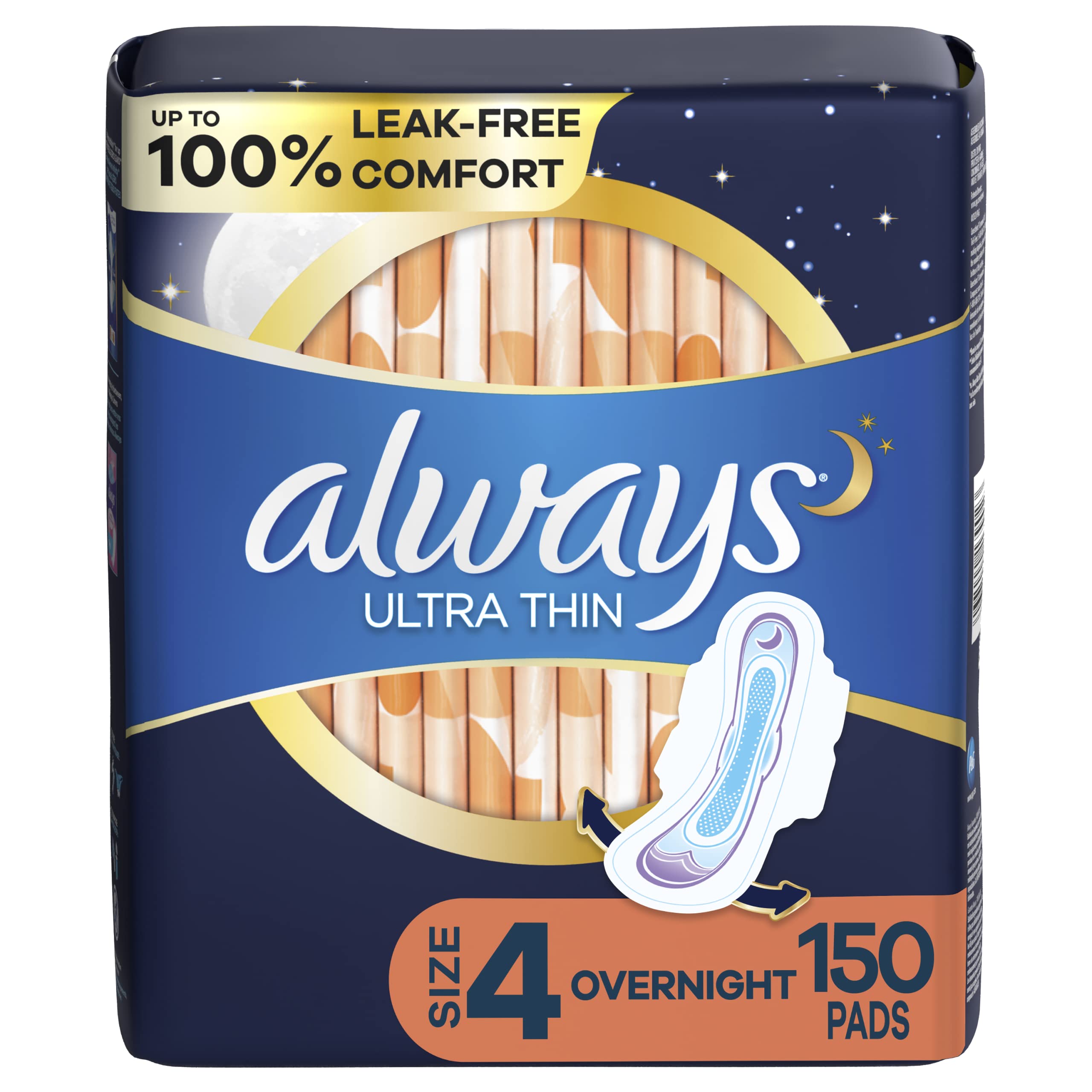 Foto 2 pulgar | Almohadillas Femeninas Always Ultra Thin Talla 4 Overnight X150 - Venta Internacional.