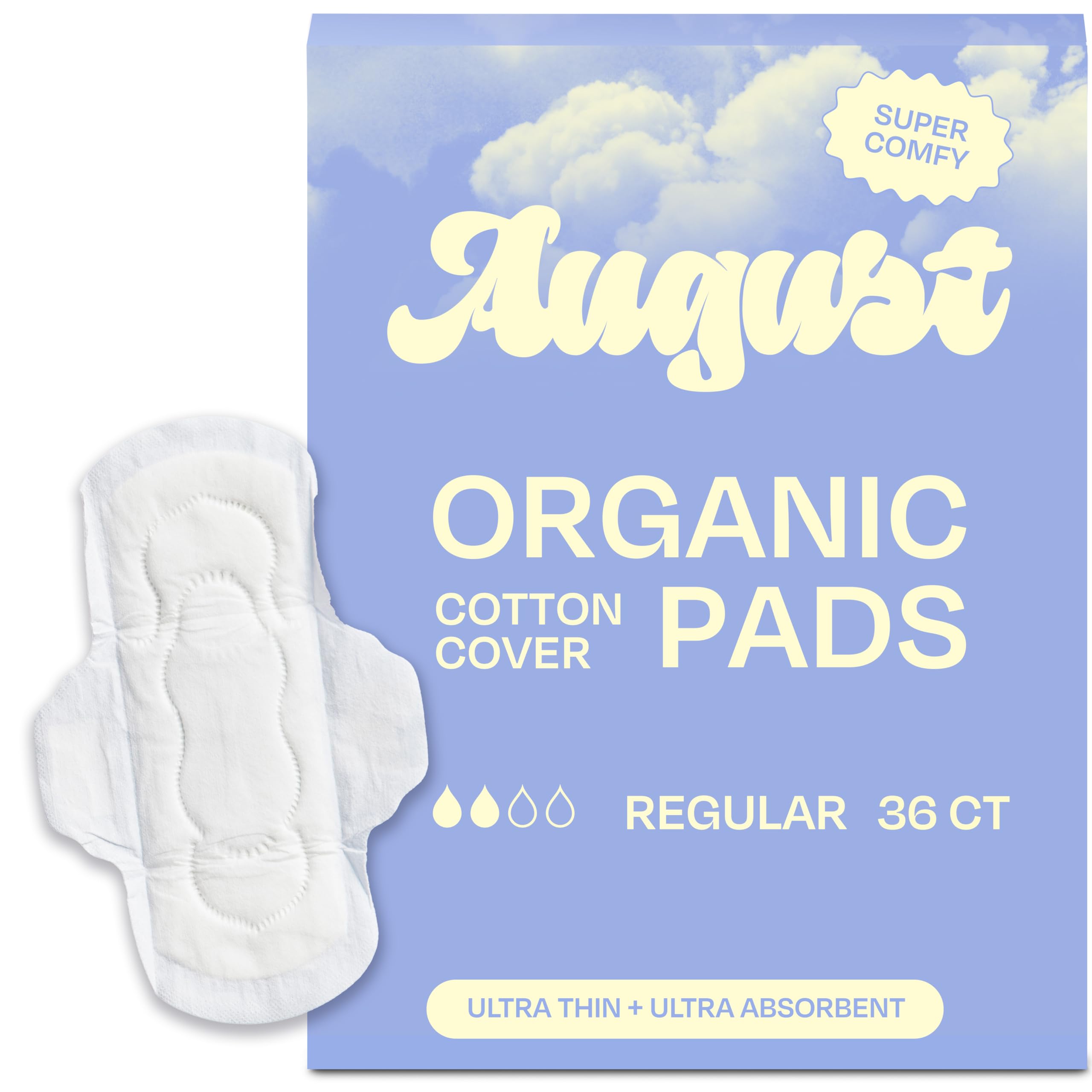 Almohadillas Menstruales August Regular De Algodón, Paquete De 36 Unidades, Ultrafinas - Venta Internacional.