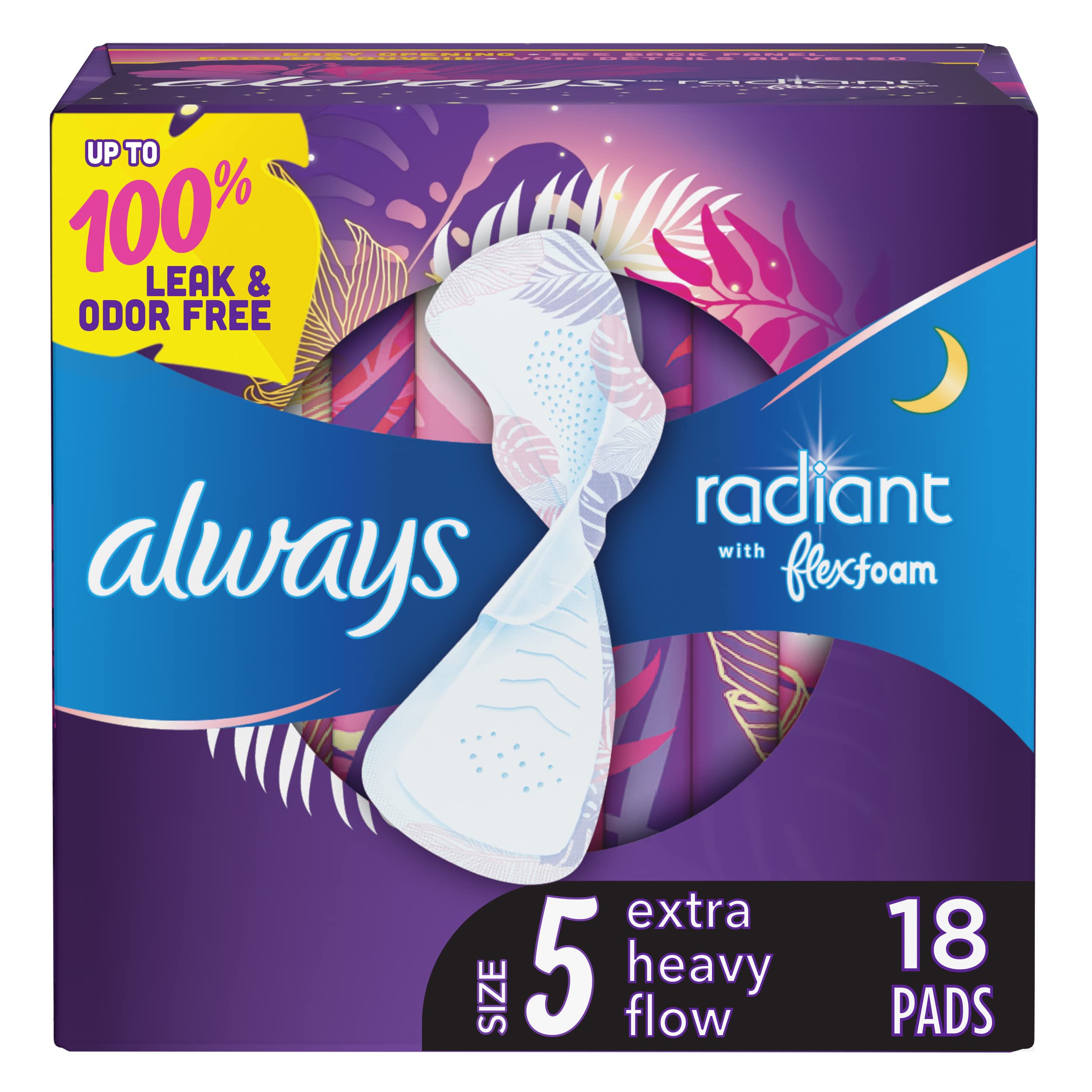 Almohadillas Sanitarias Always Radiant Flexfoam Talla 5 Overnight 18 Unidades - Venta Internacional.