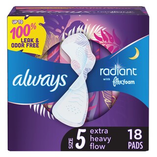 Foto 1 | Almohadillas Sanitarias Always Radiant Flexfoam Talla 5 Overnight 18 Unidades - Venta Internacional.
