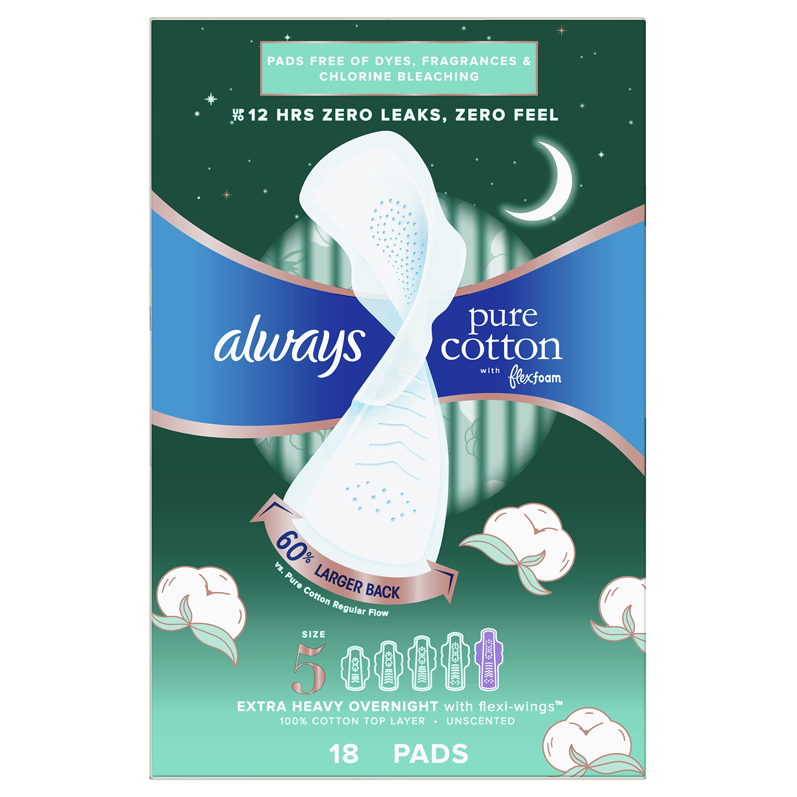 Foto 2 pulgar | Almohadillas Sanitarias Always Pure Cotton Con Flexfoam Para Mujer, Talla 5, 18 Quilates - Venta Internacional.
