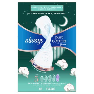 Foto 1 | Almohadillas Sanitarias Always Pure Cotton Con Flexfoam Para Mujer, Talla 5, 18 Quilates - Venta Internacional.