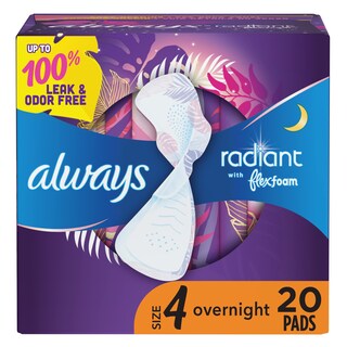 Foto 1 | Toallas Sanitarias Always Radiant, Tamaño 4 Para Toda La Noche, 20 Unidades - Venta Internacional.