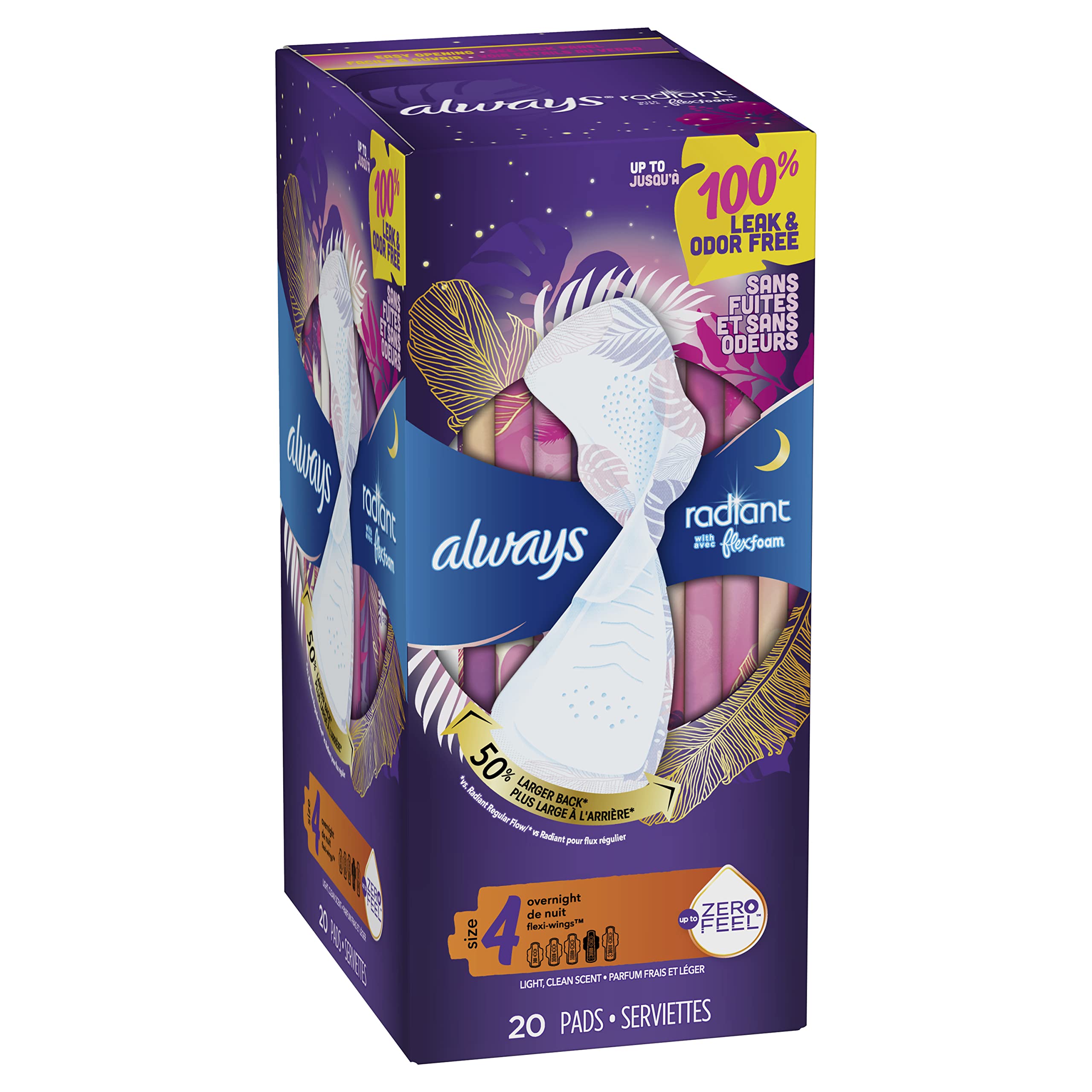 Foto 2 | Toallas Sanitarias Always Radiant, Tamaño 4 Para Toda La Noche, 20 Unidades - Venta Internacional.
