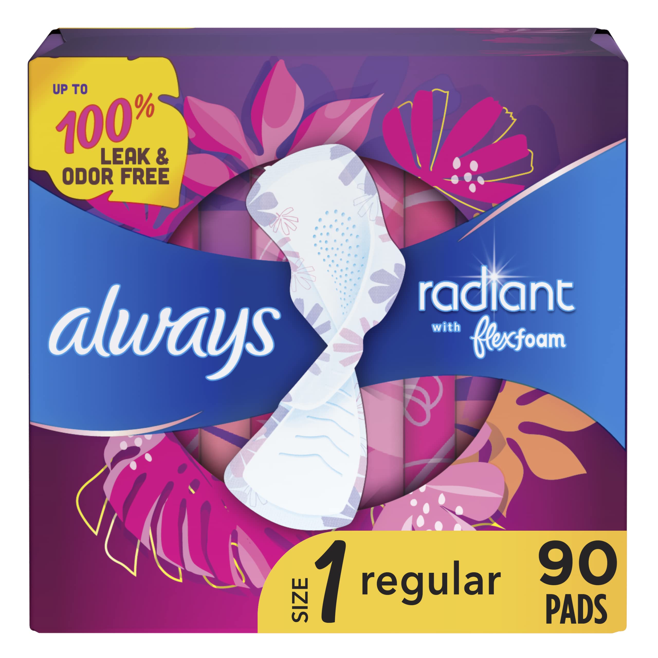 Foto 2 pulgar | Almohadillas Femeninas Always Radiant Flexfoam Con Alas  Tamaño 1  90 Unidades - Venta Internacional.