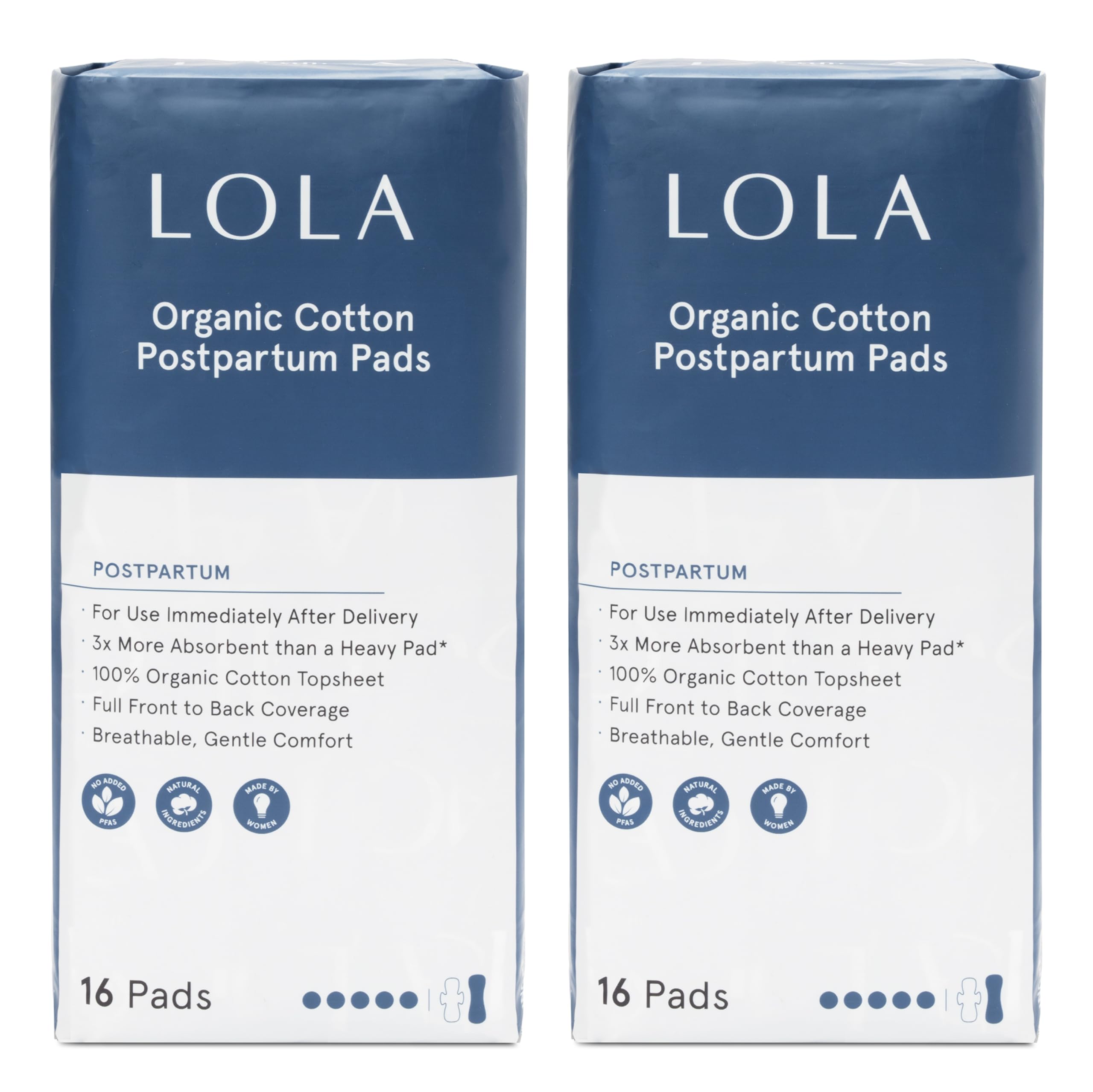 Almohadillas De Posparto Lola De Algodón Orgánico  32 Unidades  Ultra Absorbentes - Venta Internacional.