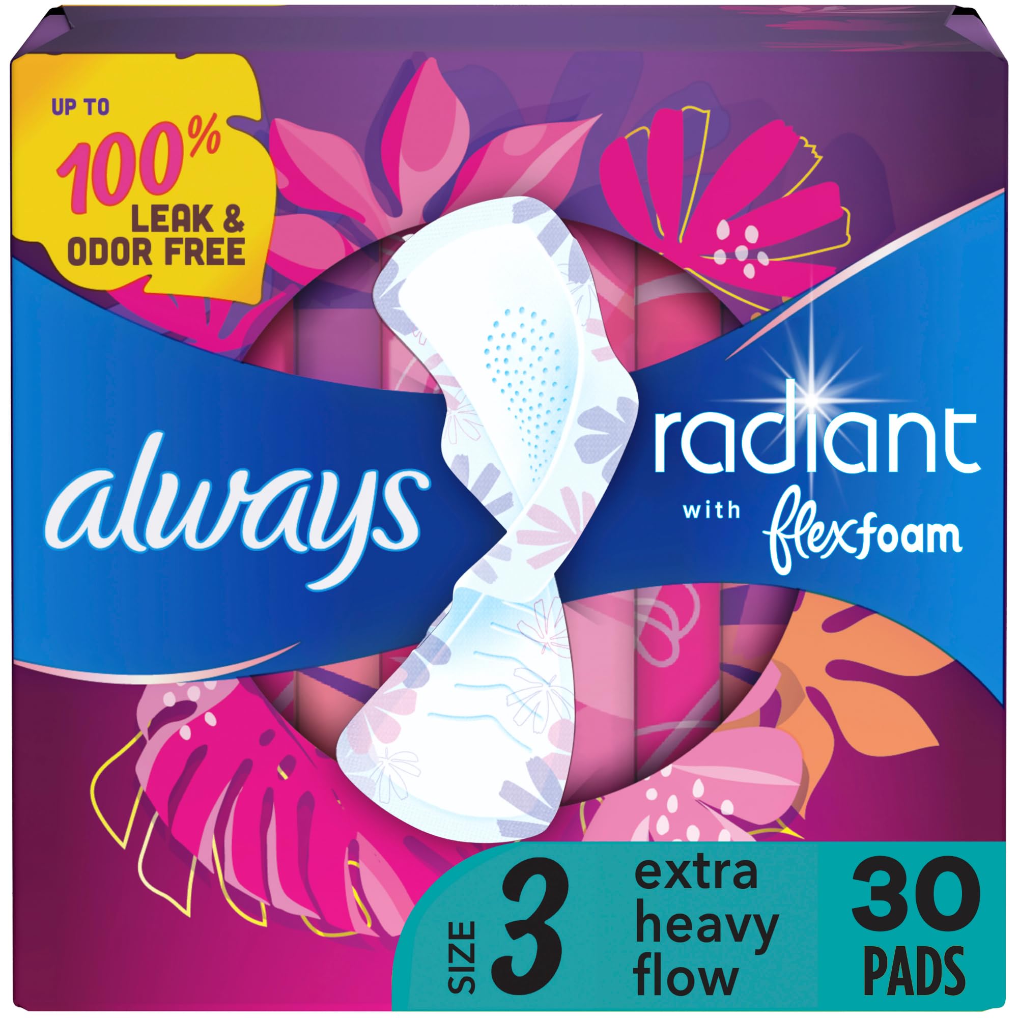 Almohadillas Femeninas Always Radiant Flexfoam Con Alas  Tamaño 3 X 30 - Venta Internacional.