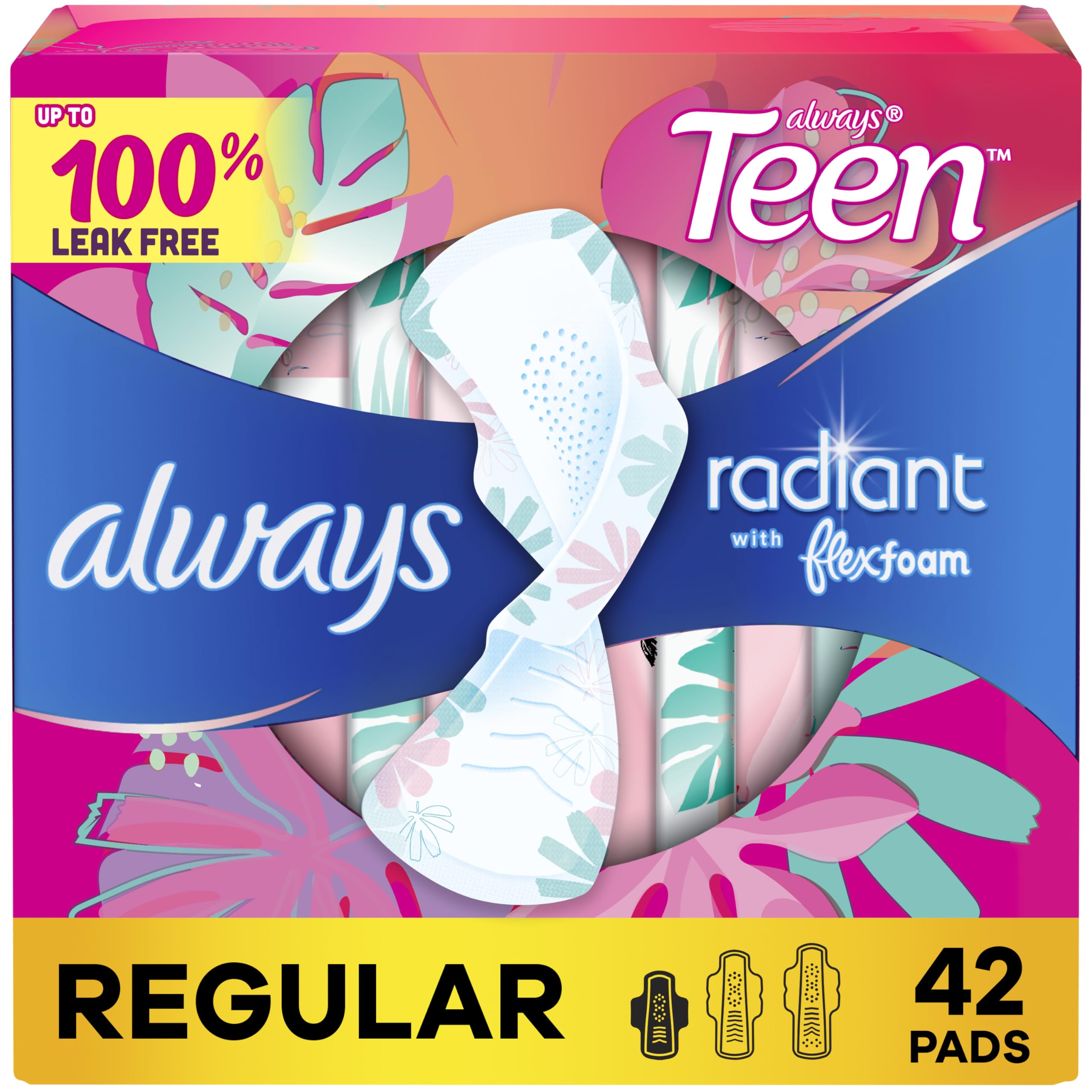 Almohadillas Femeninas Always Radiant Teen Talla 1 Regular 42 Unidades - Venta Internacional.