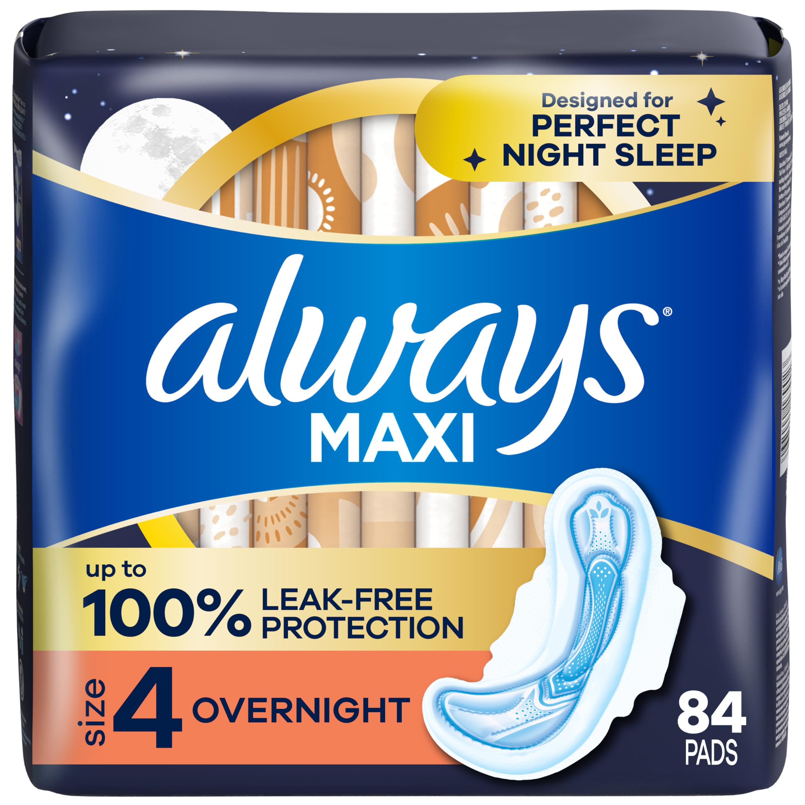 Almohadillas Sanitarias Always Maxi Overnight Con Alas  Tamaño 4 X 84 - Venta Internacional.