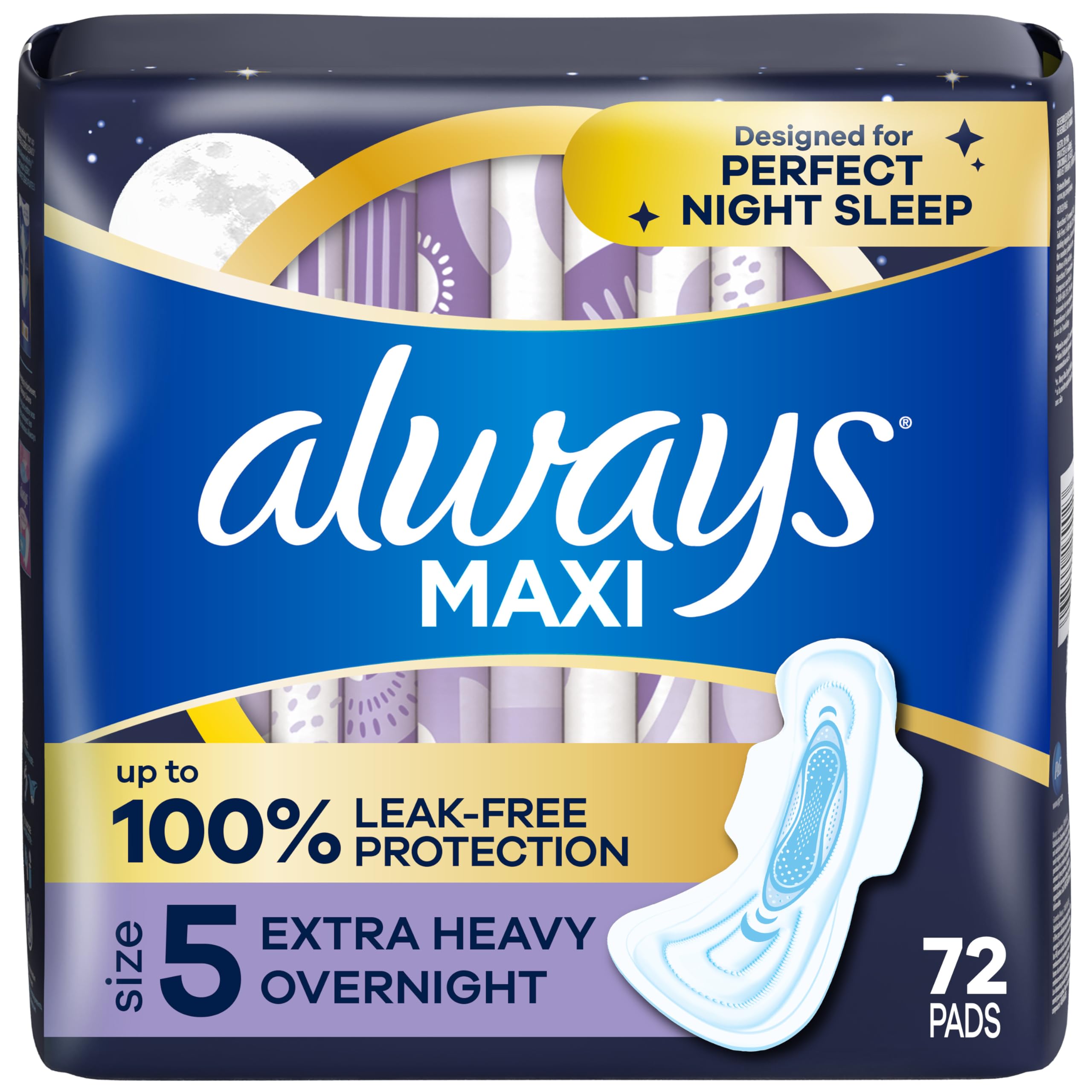 Pads Always Maxi Overnight Con Alas Para Mujer  Talla 5 X 72 - Venta Internacional.