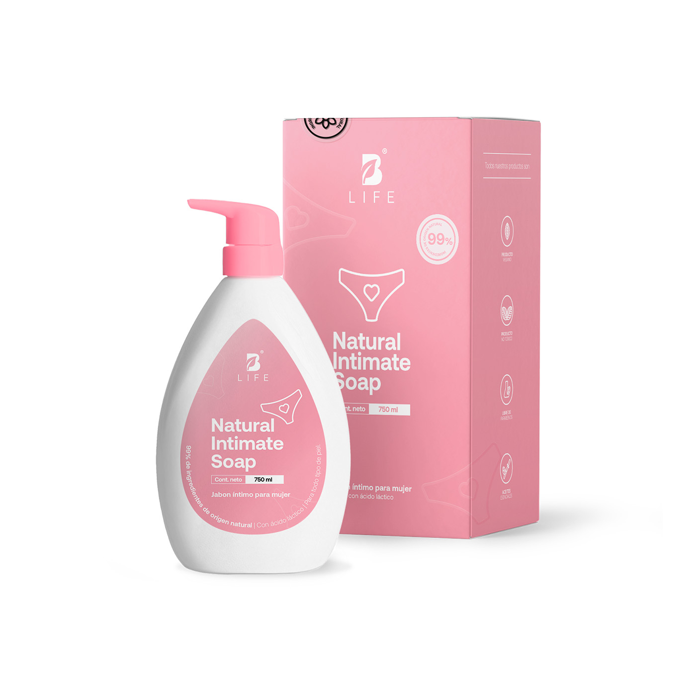 Jabón Íntimo Para Mujer. 740 Ml. Con Ingredientes Naturales. Natural Intimate Soap B Life.