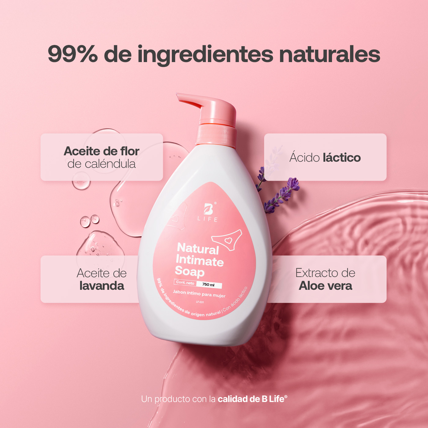 Foto 2 | Jabón Íntimo 740 ml con Ingredientes Naturales Natural Intimate Soap B Life para Mujer