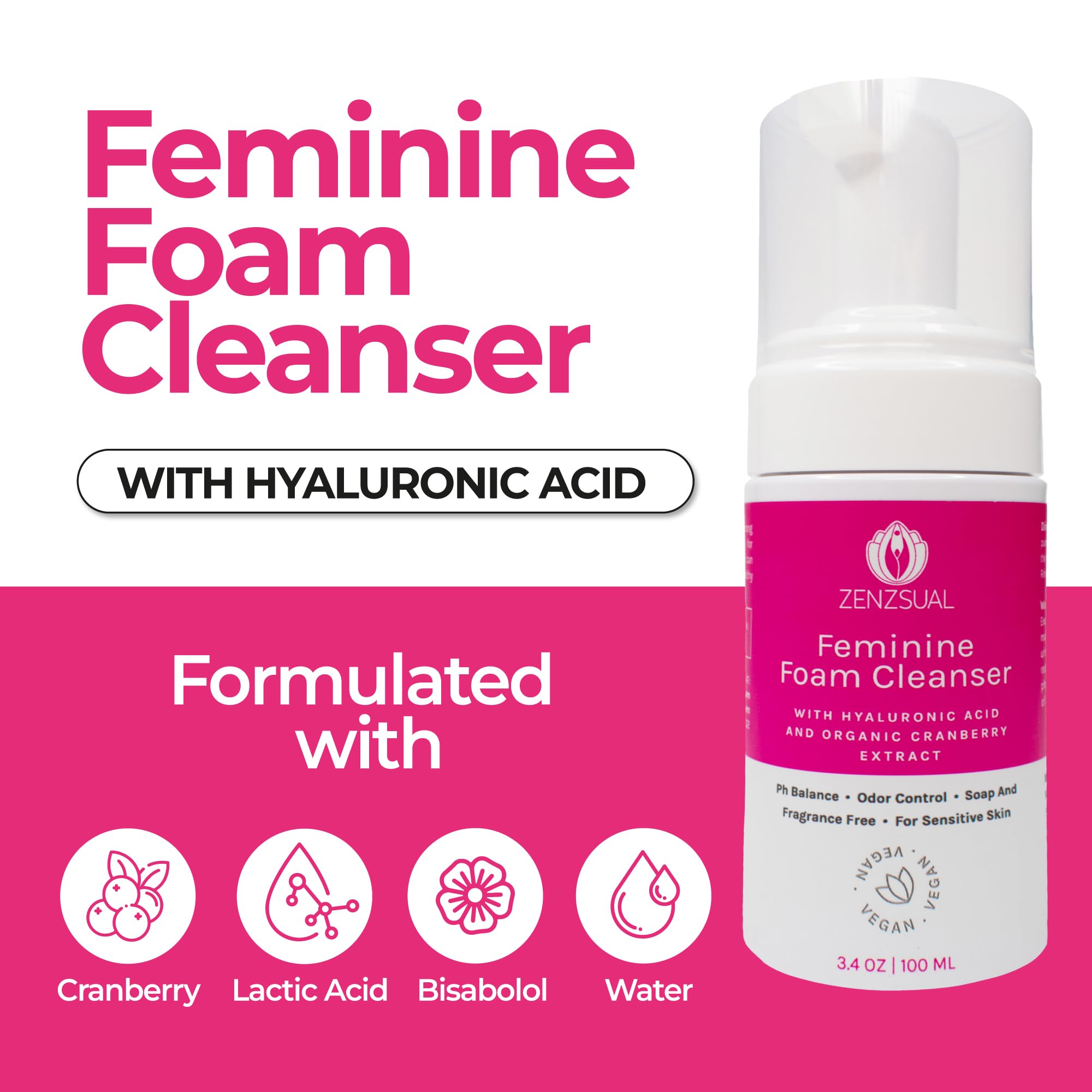 Foto 2 | Espuma Limpiadora Femenina Zenzsual Con Ácido Hialurónico 100 Ml - Venta Internacional.