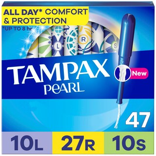 Foto 1 | Tampones Tampax Pearl Paquete Múltiple 47 Unidades Absorbentes Ligeros Regulares Y Superligeros - Venta Internaci