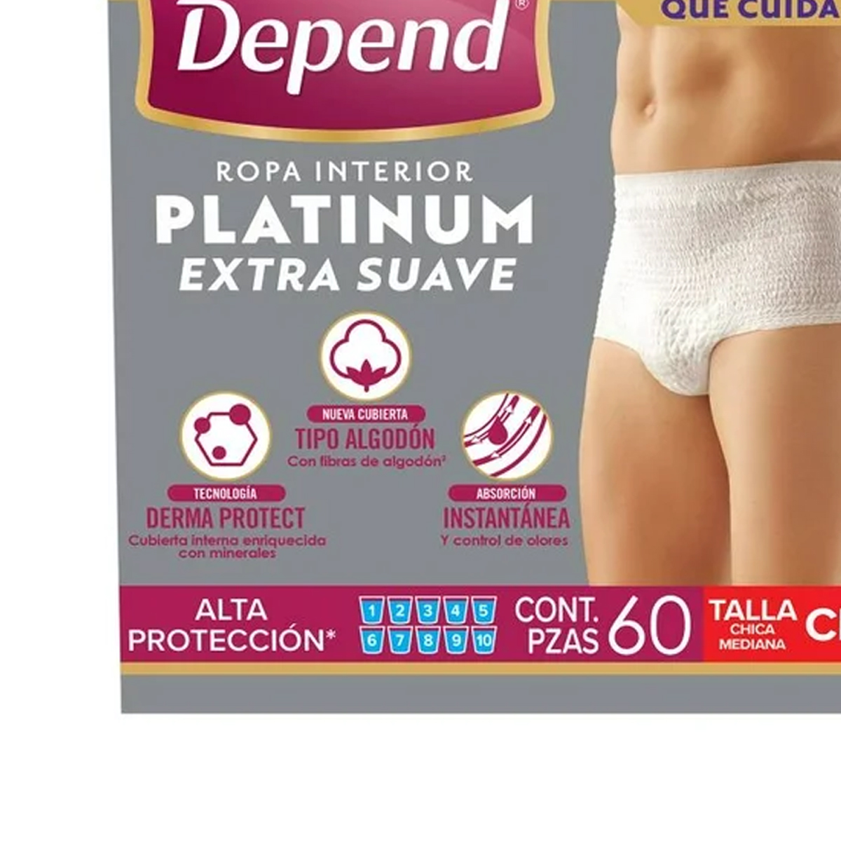 Foto 2 | Ropa Interior Depend Platinum Extra Suave Unisex Ch-m 60pz