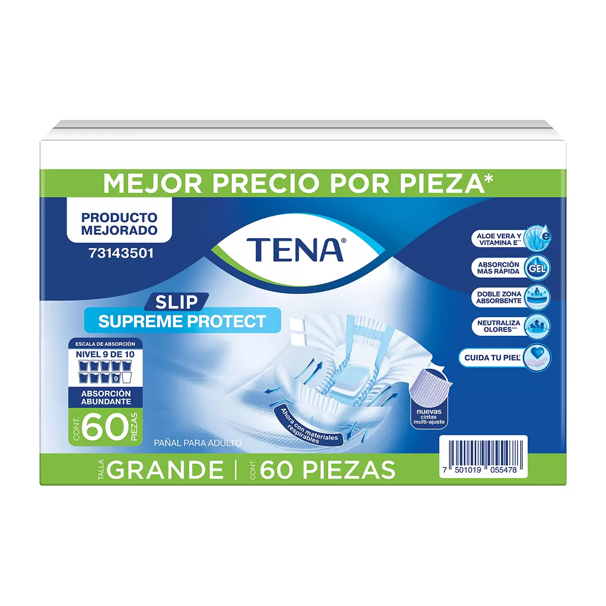 Foto 2 pulgar | Pañal Slip Supreme Protect Tena Unisex Talla Grande 60pz