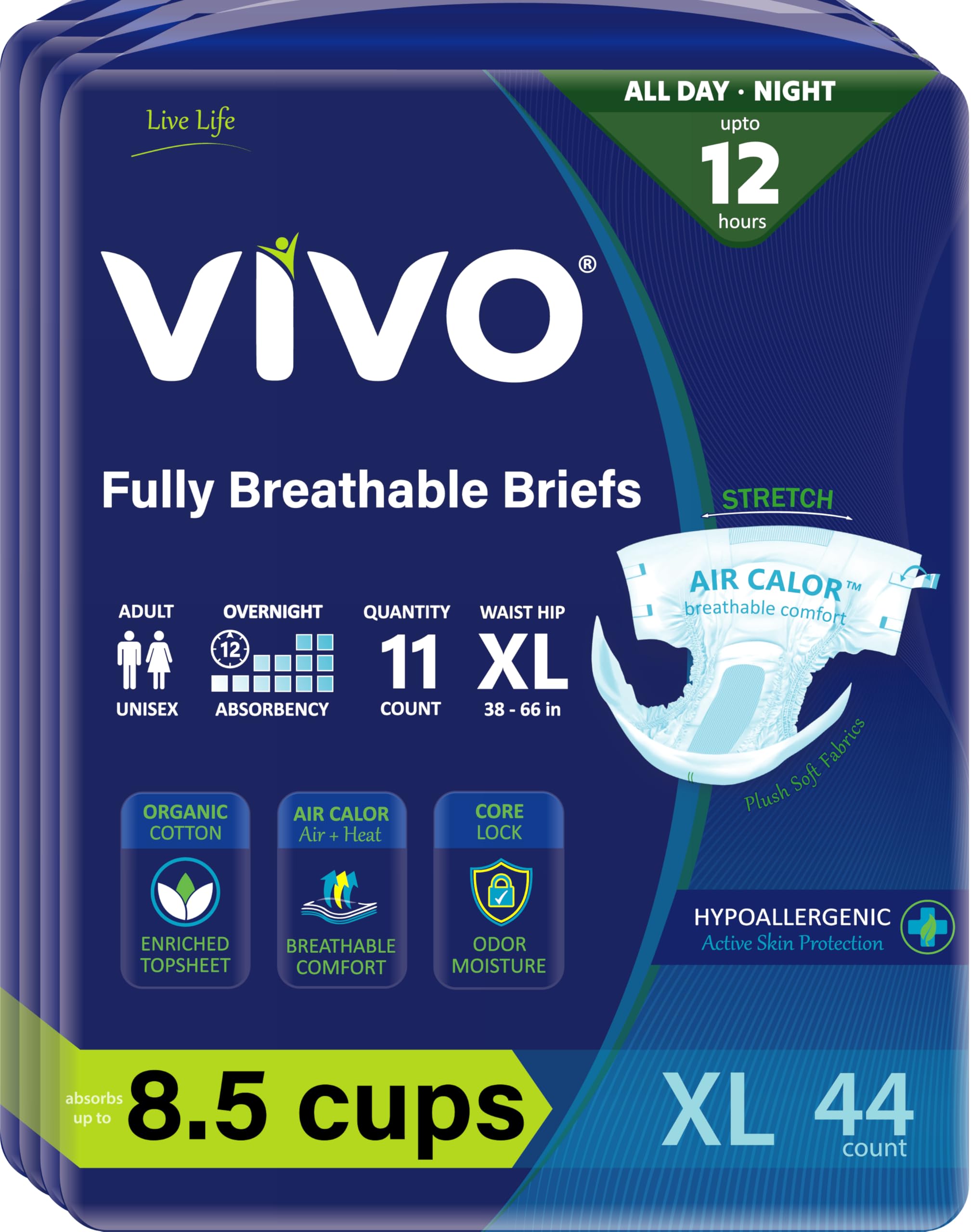 Foto 1 | Calzoncillos De Pañales Para Incontinencia En Adultos Vivo, Algodón Orgánico, Xl - Venta Internacional.