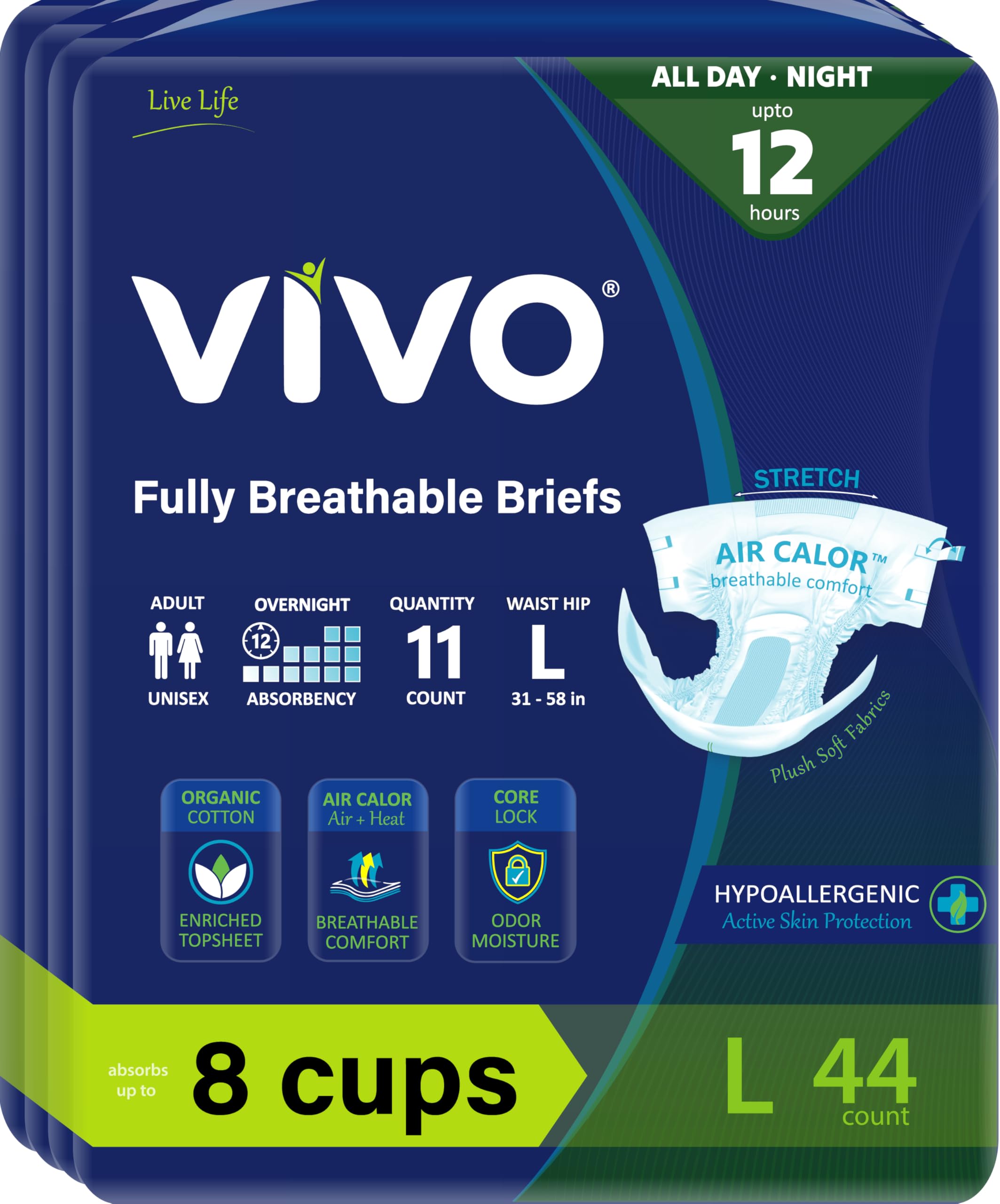 Foto 1 | Calzoncillos De Pañales Vivo Para Incontinencia En Adultos, Algodón Orgánico, Tamaño Grande - Venta Internacional.