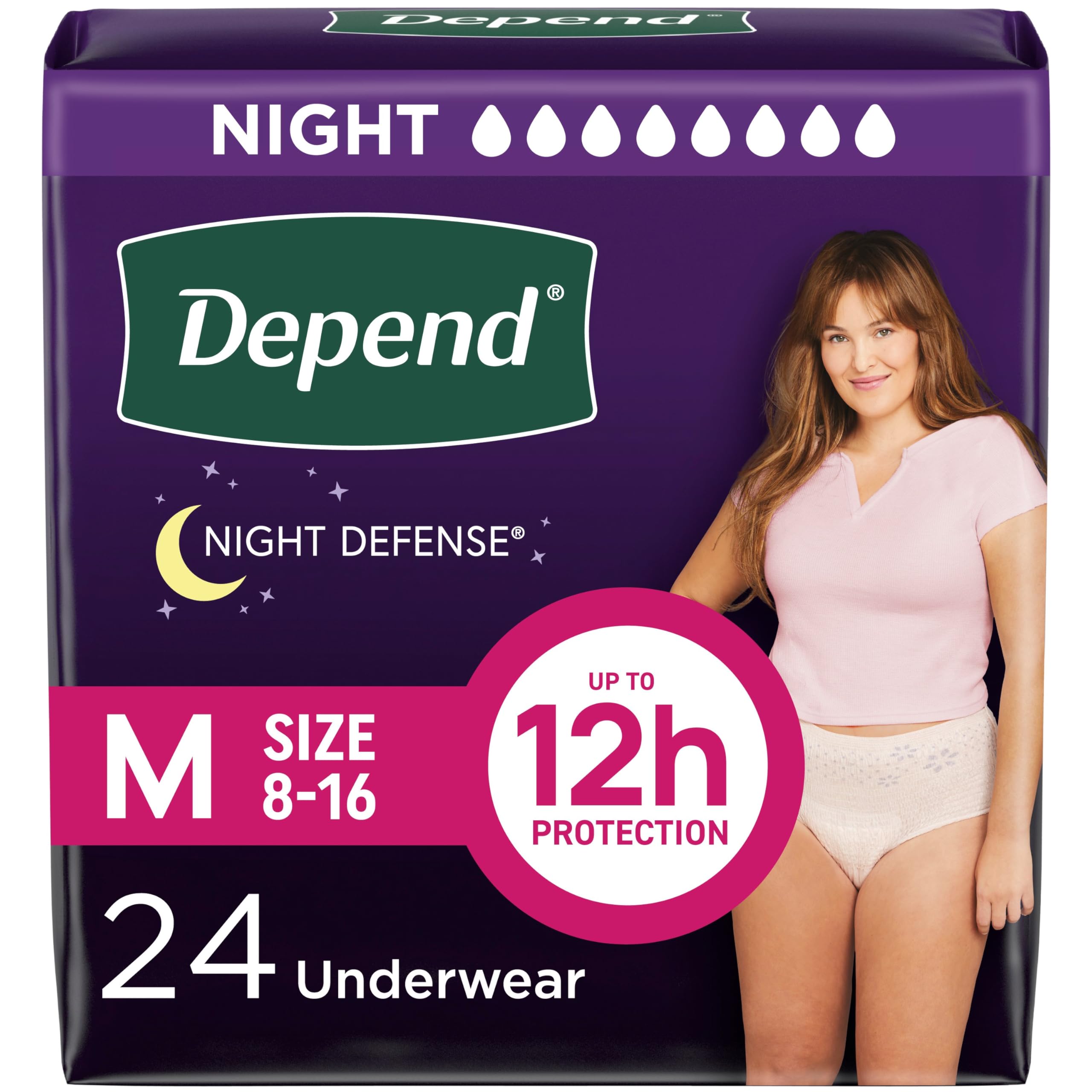 Foto 2 pulgar | Ropa Interior Para Incontinencia Depend Night Defense Para Mujer M 24u - Venta Internacional.
